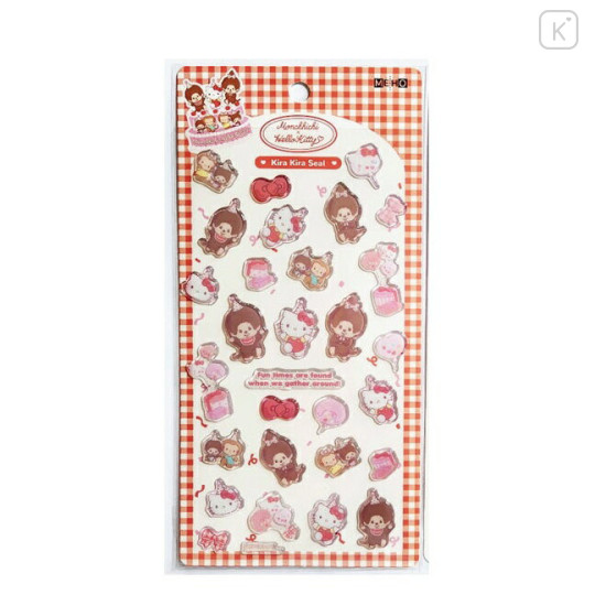 Japan Monchhichi × Sanrio Kira Kira Seal - Hello Kitty & Monchhichi-kun : A - 1