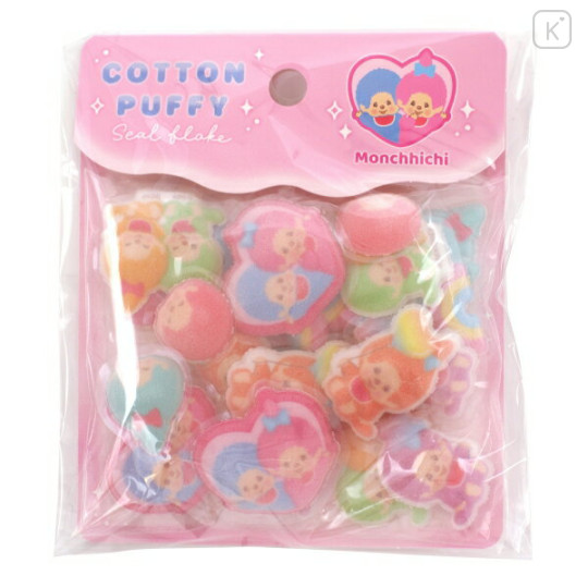 Japan Monchhichi Cotton Puffy Sticker Flakes - Monchhichi-chan & Monchhichi-kun : Colorful - 1