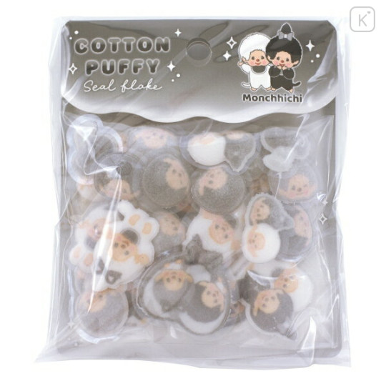 Japan Monchhichi Cotton Puffy Sticker Flakes - Monchhichi-chan & Monchhichi-kun : Monotone - 1