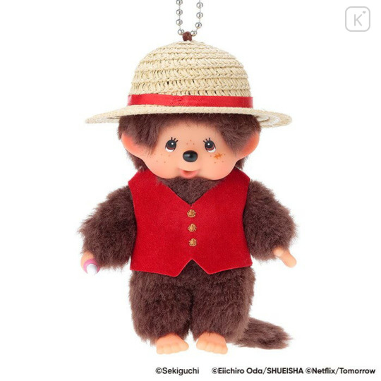 Japan Monchhichi × One Piece Plush Keychain - Monchhichi-kun & Luffy - 1