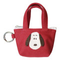 Japan Peanuts Mini Accessory Pouch with Carabiner - Snoopy : Embroidery Tote Bag Style Wine Red - 1