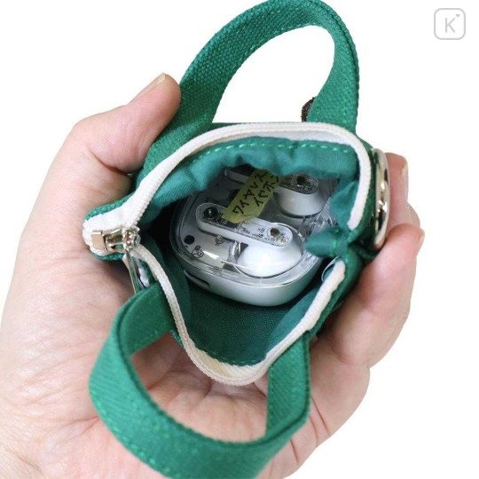 Japan Peanuts Mini Accessory Pouch with Carabiner - Snoopy : Joe Cool Embroidery Tote Bag Style Deep Green - 3