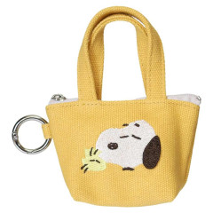 Japan Peanuts Mini Accessory Pouch with Carabiner - Snoopy & Woodstock : Embroidery Tote Bag Style Yellow
