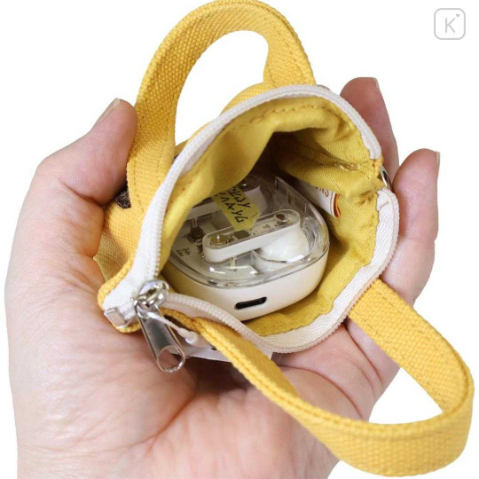 Japan Peanuts Mini Accessory Pouch with Carabiner - Snoopy & Woodstock : Embroidery Tote Bag Style Yellow - 3