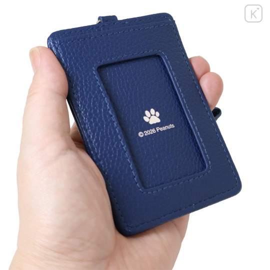 Japan Peanuts Pass Case Card Holder & Reel - Olaf : Embroidery Blue - 2