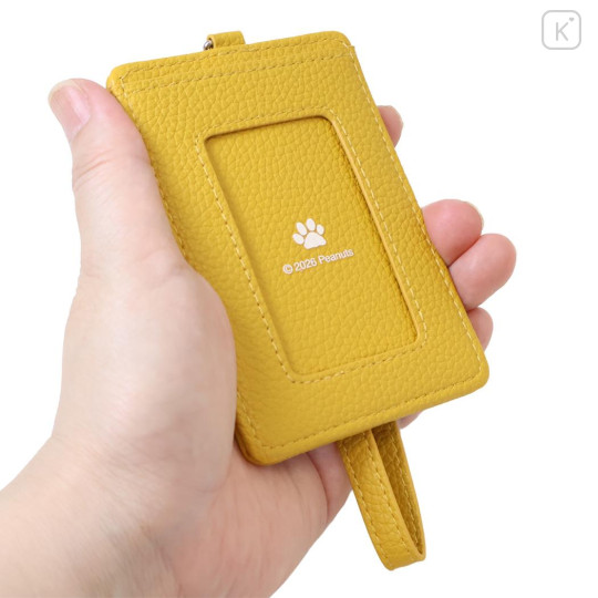 Japan Peanuts Pass Case Card Holder & Reel - Snoopy & Woodstock : Embroidery Yellow - 2