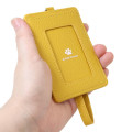 Japan Peanuts Pass Case Card Holder & Reel - Snoopy & Woodstock : Embroidery Yellow - 2