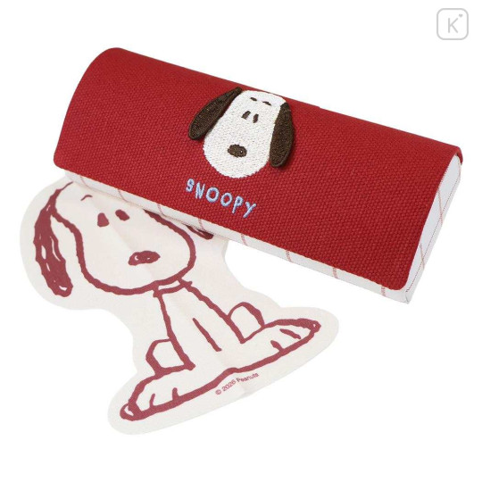 Japan Peanuts Glasses Case - Snoopy : Embroidery Wine Red - 1
