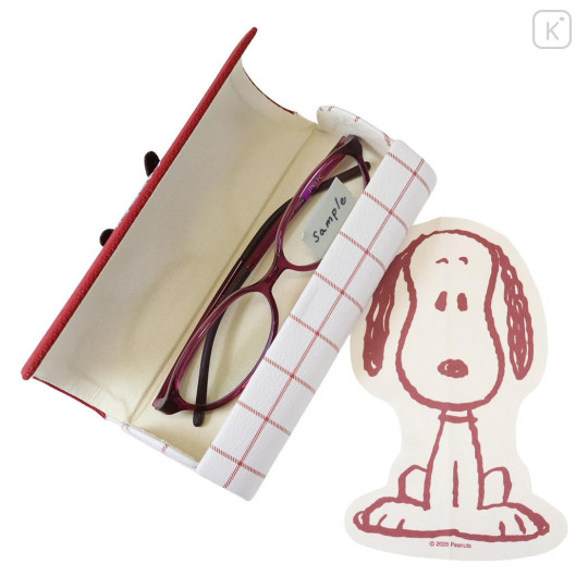 Japan Peanuts Glasses Case - Snoopy : Embroidery Wine Red - 2