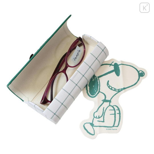 Japan Peanuts Glasses Case - Snoopy : Joe Cool Embroidery Deep Green - 2