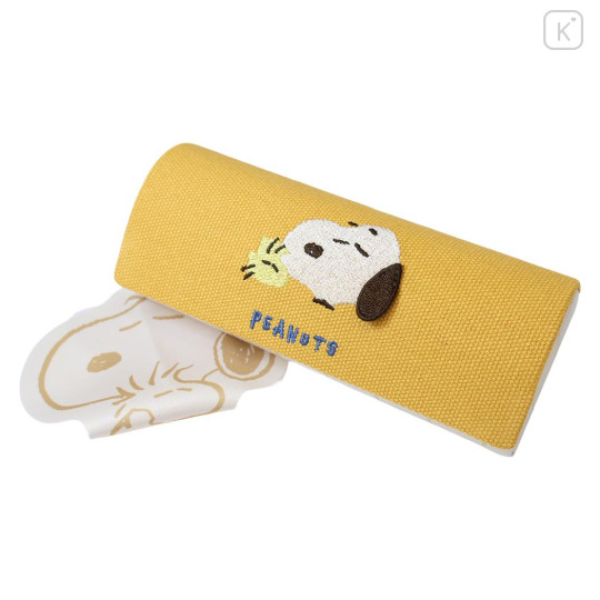 Japan Peanuts Glasses Case - Snoopy & Woodstock : Embroidery Yellow - 1