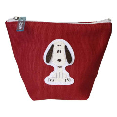 Japan Peanuts Embroidery Cosmetic Pouch - Snoopy : Wine Red