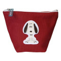 Japan Peanuts Embroidery Cosmetic Pouch - Snoopy : Wine Red - 1
