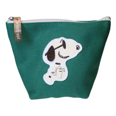 Japan Peanuts Embroidery Cosmetic Pouch - Snoopy : Joe Cool Deep Green