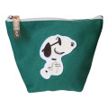 Japan Peanuts Embroidery Cosmetic Pouch - Snoopy : Joe Cool Deep Green - 1