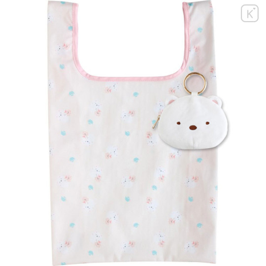 Japan San-X Eco Shopping Bag & Mascot Pouch with Carabiner Bag Charm - Sumikko Gurashi : Shirokuma - 1