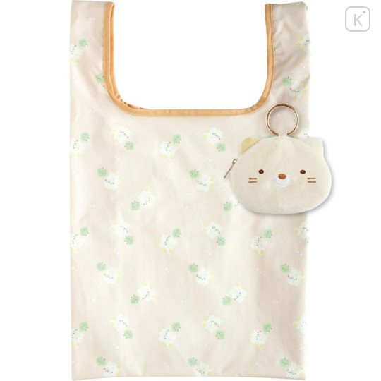 Japan San-X Eco Shopping Bag & Mascot Pouch with Carabiner Bag Charm - Sumikko Gurashi : Neko - 1