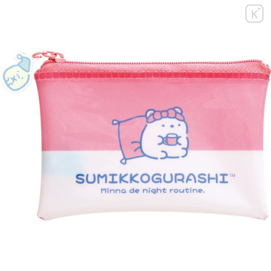 Japan San-X Clear Flat Mini Pouch - Sumikko Gurashi : Everyone's Night Routine Shirokuma - 1