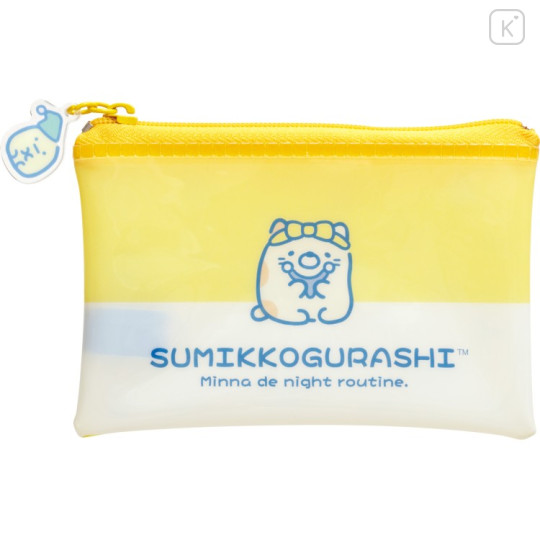 Japan San-X Clear Flat Mini Pouch - Sumikko Gurashi : Everyone's Night Routine Neko - 1