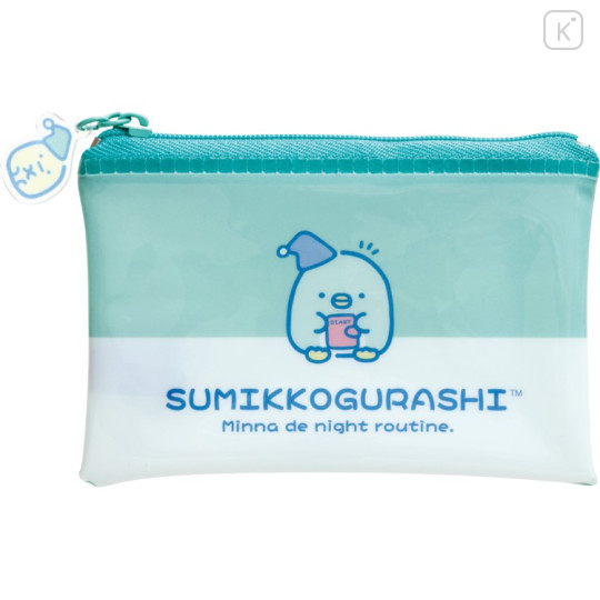 Japan San-X Clear Flat Mini Pouch - Sumikko Gurashi : Everyone's Night Routine Penguin? - 1