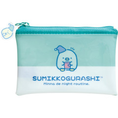 Japan San-X Clear Flat Mini Pouch - Sumikko Gurashi : Everyone's Night Routine Penguin?