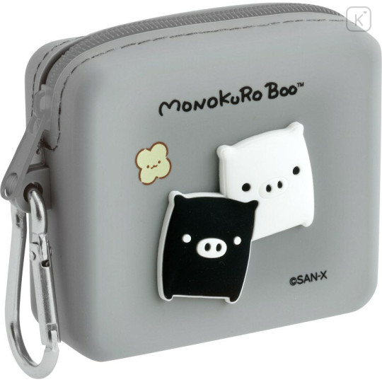 Japan San-X Mini Silicone Accessory Case With Carabiner - Monokuro Boo : San-X Universe - 1