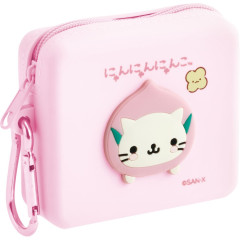 Japan San-X Mini Silicone Accessory Case With Carabiner - Nyan Nyan Nyanko : San-X Universe Light Pink
