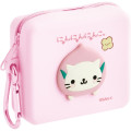 Japan San-X Mini Silicone Accessory Case With Carabiner - Nyan Nyan Nyanko : San-X Universe Light Pink - 1