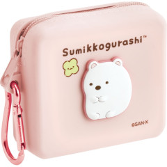 Japan San-X Original Mini Silicone Accessory Case With Carabiner - Sumikko Gurashi : San-X Universe Shirokuma Polar Bear