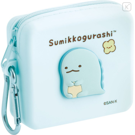 Japan San-X Original Mini Silicone Accessory Case With Carabiner - Sumikko Gurashi : San-X Universe Tokage Dinosaur Lizard - 1