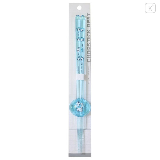 Japan Peanuts Chopsticks & Chopstick Rest Set - Olaf & Snoopy : Clear Blue - 1
