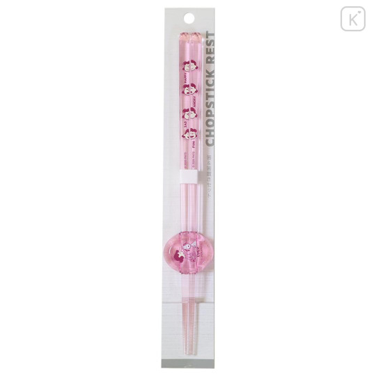 Japan Peanuts Chopsticks & Chopstick Rest Set - Snoopy : Lucy Clear Pink - 1