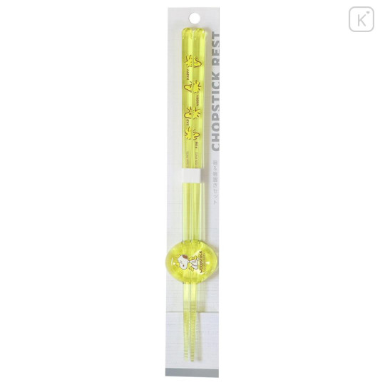 Japan Peanuts Chopsticks & Chopstick Rest Set - Snoopy & Woodstock : Clear Yellow - 1