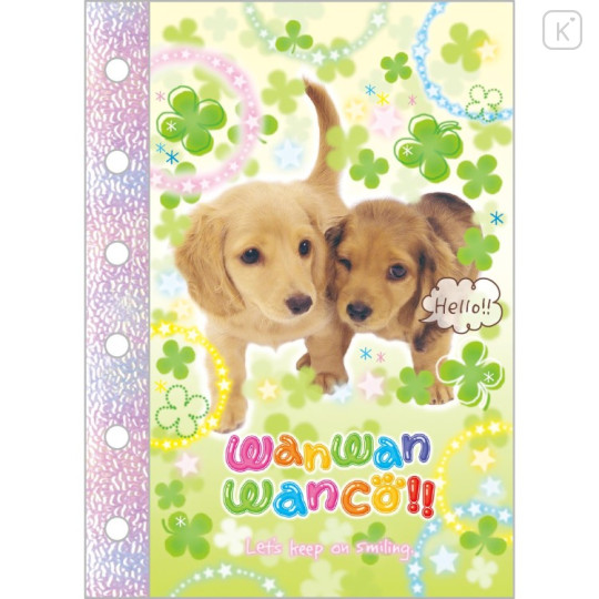 Japan San-X 6 Hole Sticker Notebook - Wan Wan Wanko : Clover - 1