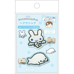Japan San-X Acrylic Hair Clip Set - Mamegoma & Twin Rabbit Angels : Universe San-X Town Glitter