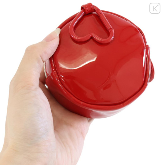 Japan Sanrio Mini Round Accessory Pouch with Carabiner - Hello Kitty : Patent Leather Red Apple - 2