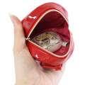 Japan Sanrio Mini Round Accessory Pouch with Carabiner - Hello Kitty : Patent Leather Red Apple - 3