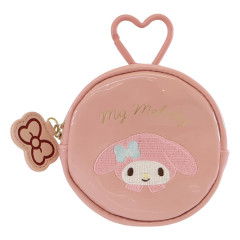 Japan Sanrio Mini Round Accessory Pouch with Carabiner - My Melody : Patent Leather Light Pink