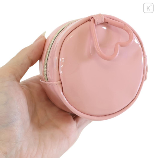 Japan Sanrio Mini Round Accessory Pouch with Carabiner - My Melody : Patent Leather Light Pink - 2