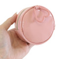 Japan Sanrio Mini Round Accessory Pouch with Carabiner - My Melody : Patent Leather Light Pink - 2
