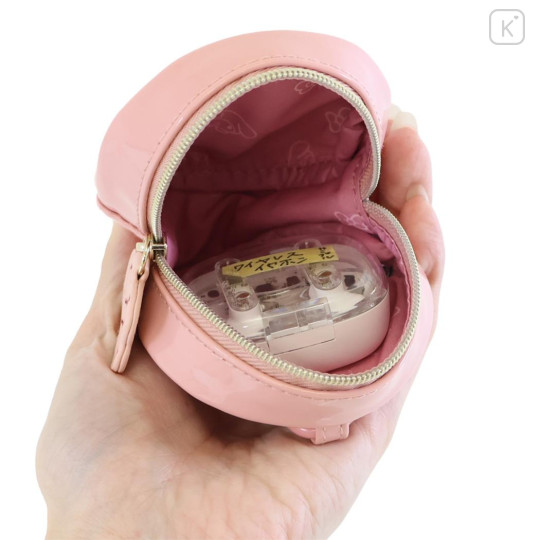 Japan Sanrio Mini Round Accessory Pouch with Carabiner - My Melody : Patent Leather Light Pink - 3