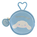Japan Sanrio Mini Round Accessory Pouch with Carabiner - Cinnamoroll : Patent Leather Light Blue - 1