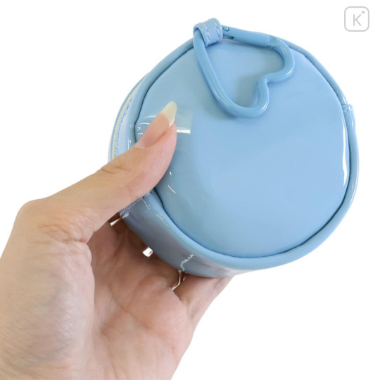 Japan Sanrio Mini Round Accessory Pouch with Carabiner - Cinnamoroll : Patent Leather Light Blue - 2