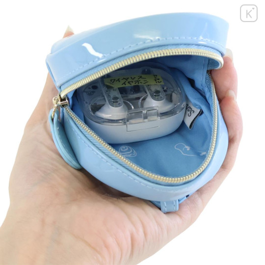 Japan Sanrio Mini Round Accessory Pouch with Carabiner - Cinnamoroll : Patent Leather Light Blue - 3