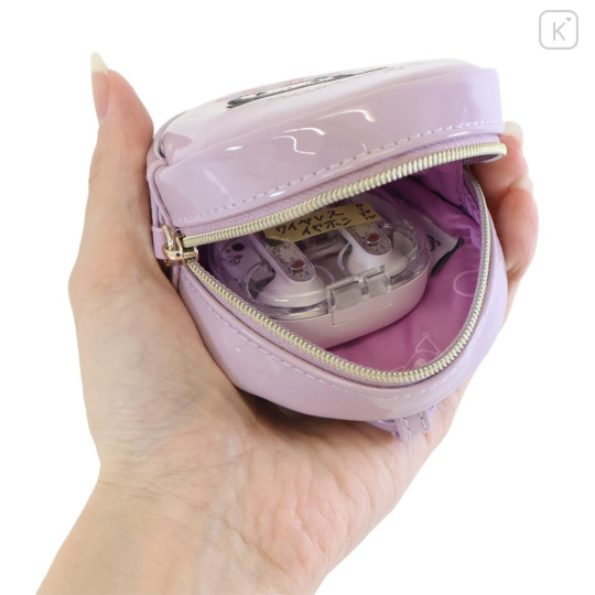Japan Sanrio Mini Round Accessory Pouch with Carabiner - Kuromi : Patent Leather Light Purple - 3