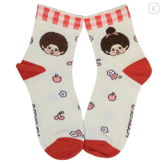 Japan Monchhichi Low Crew Socks - Monchhichi-chan & Monchhichi-kun : Beige Red - 1
