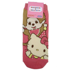 Japan Monchhichi × Sanrio Socks - Hello Kitty & Monchhichi-kun : Pastel Red