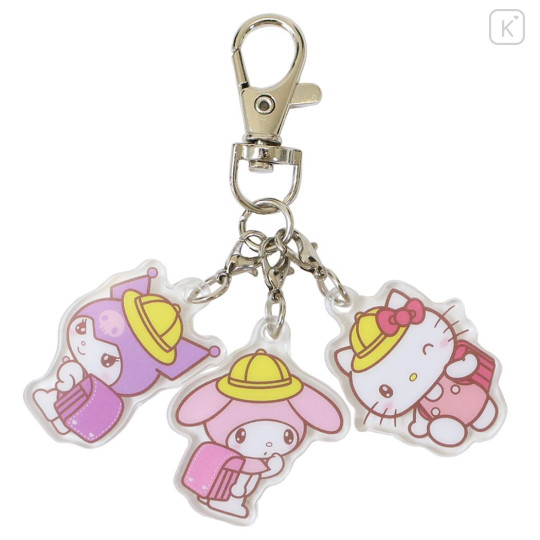 Japan Sanrio Trio Acrylic Keychain - Hello Kitty & Kuromi & My Melody : School Backpack - 1