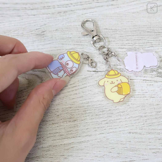 Japan Sanrio Trio Acrylic Keychain - Hangyodon & Hello Kitty & Pompompurin : School Backpack - 2