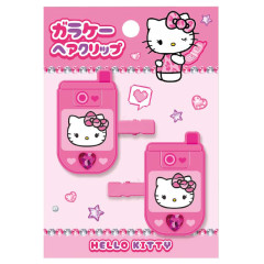Japan Sanrio Flip Phone Acrylic Hair Clip Set - Hello Kitty : Leopard Pink